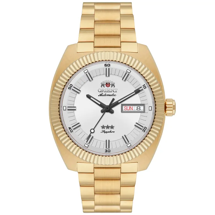 Relógio Orient Heritage YN6GG026 S1KX Dourado Automático Safira 100m Original | Taniguchi Relógios