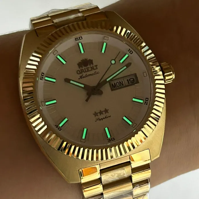 Relógio Orient Heritage YN6GG026 S1KX Dourado Automático Safira 100m Original | Taniguchi Relógios