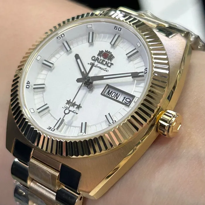 Relógio Orient Heritage YN6GG026 S1KX Dourado Automático Safira 100m Original | Taniguchi Relógios