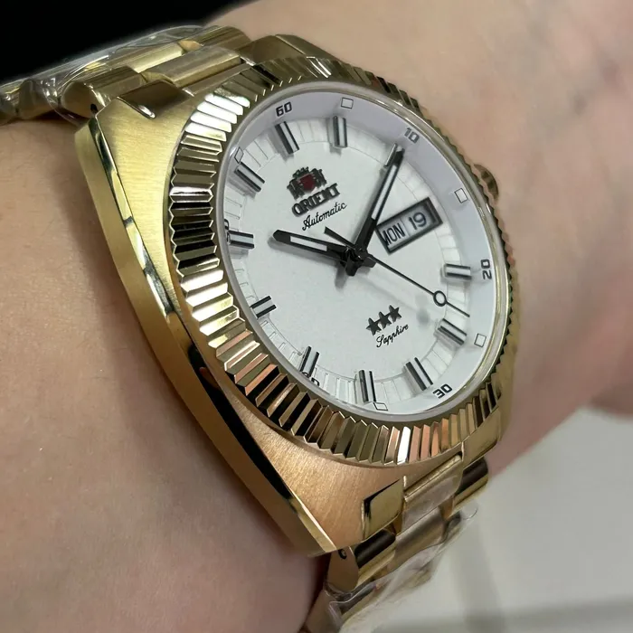 Relógio Orient Heritage YN6GG026 S1KX Dourado Automático Safira 100m Original | Taniguchi Relógios