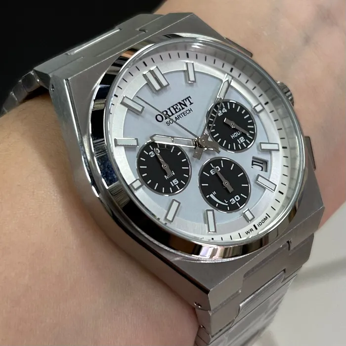 Relógio Orient SolarTech Cronógrafo MBSSC274 S1SX Panda Original | Taniguchi Relógios
