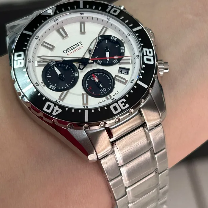 Relógio Orient ST Elite Sea MBSSC288 S1SX SolarTech Panda Safira Original | Taniguchi Relógios