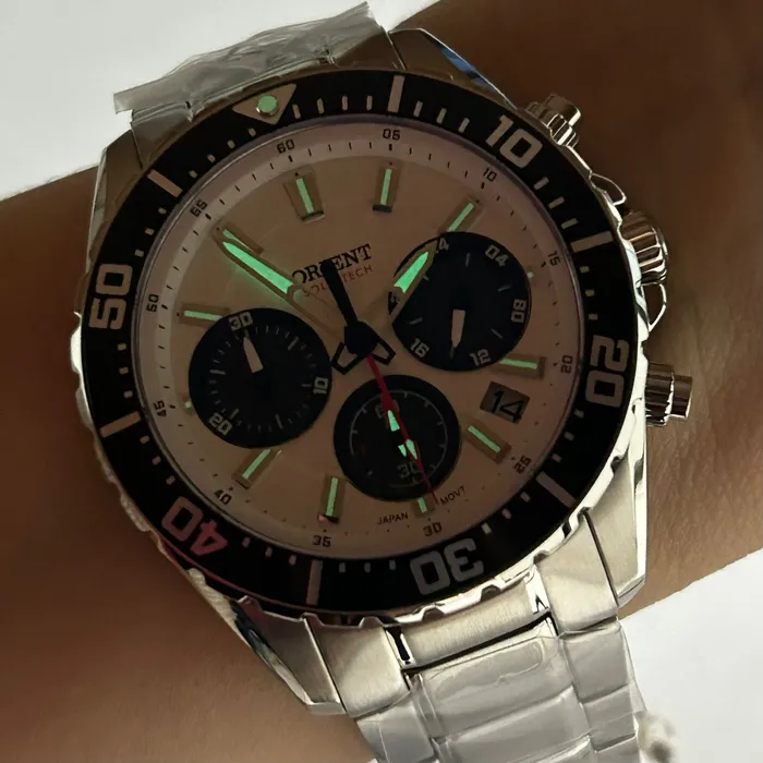 Relógio Orient ST Elite Sea MBSSC288 S1SX SolarTech Panda Safira Original | Taniguchi Relógios
