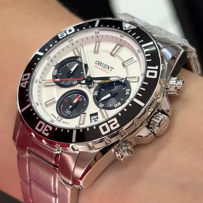 Relógio Orient ST Elite Sea MBSSC288 S1SX SolarTech Panda Safira Original | Taniguchi Relógios