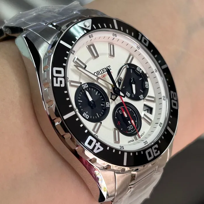 Relógio Orient ST Elite Sea MBSSC288 S1SX SolarTech Panda Safira Original | Taniguchi Relógios