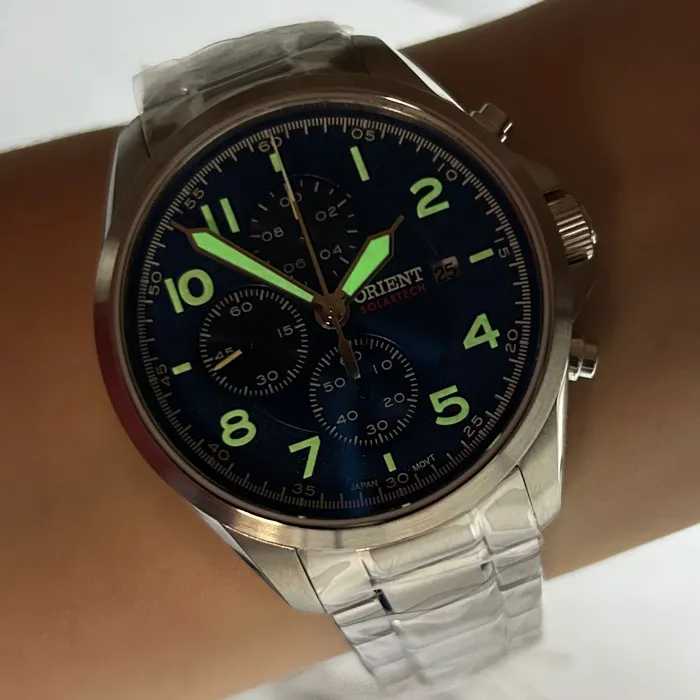 Relógio Orient SolarTech Cronógrafo MBSSC302 D2SX Safira Original | Taniguchi Relógios