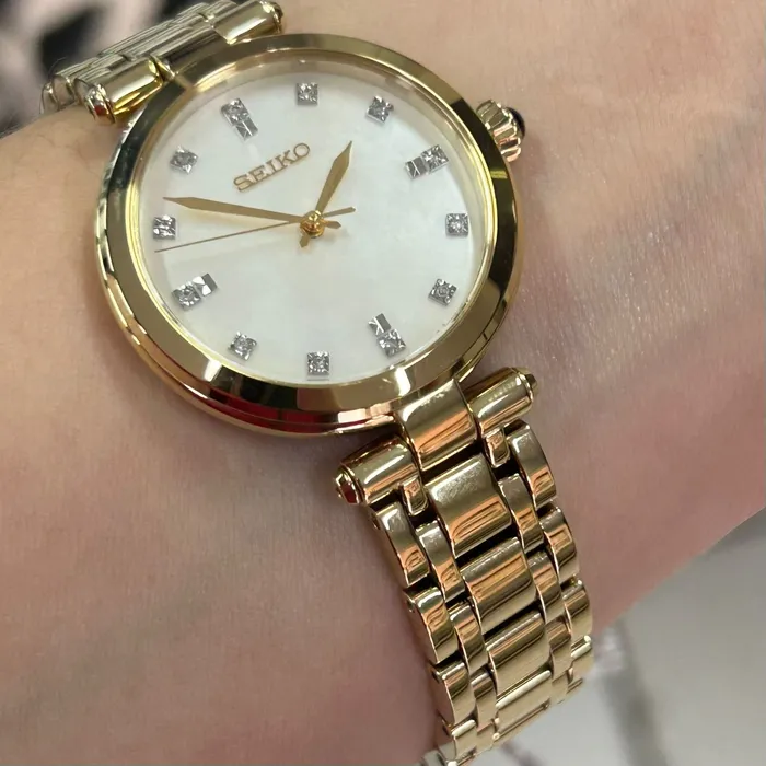 Relógio Seiko Feminino SRZ536P1 Dourado Diamantes Safira Original | Taniguchi Relógios