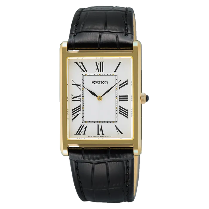 Relógio Seiko Essentials Tank SWR104B1 Dourado Safira Original | Taniguchi Relógios