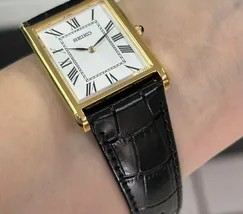Relógio Seiko Essentials Tank SWR104B1 Dourado Safira Original | Taniguchi Relógios - imagem 5