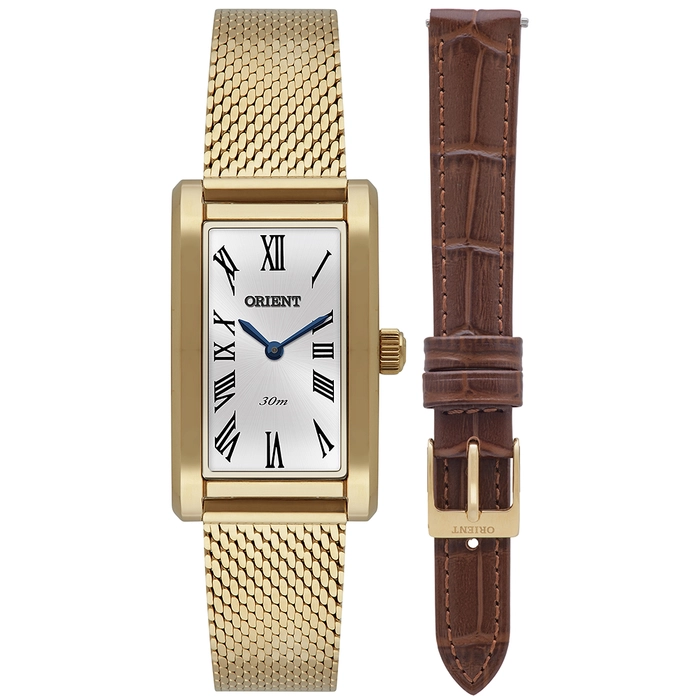 Relógio Orient Eternal Tank LGSS0077 Dourado Safira Original | Taniguchi Relógios