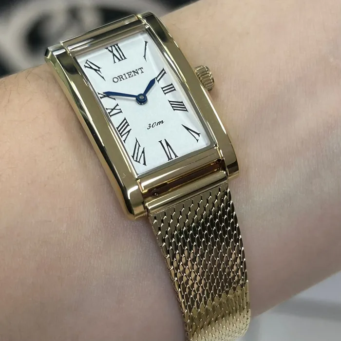 Relógio Orient Eternal Tank LGSS0077 Dourado Safira Original | Taniguchi Relógios