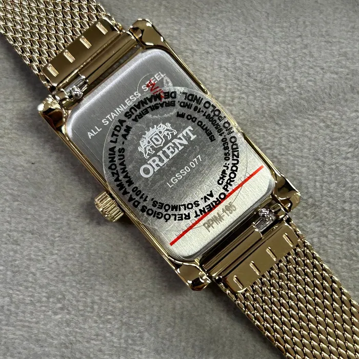Relógio Orient Eternal Tank LGSS0077 Dourado Safira Original | Taniguchi Relógios