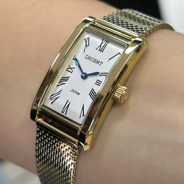 Relógio Orient Eternal Tank LGSS0077 Dourado Safira Original | Taniguchi Relógios