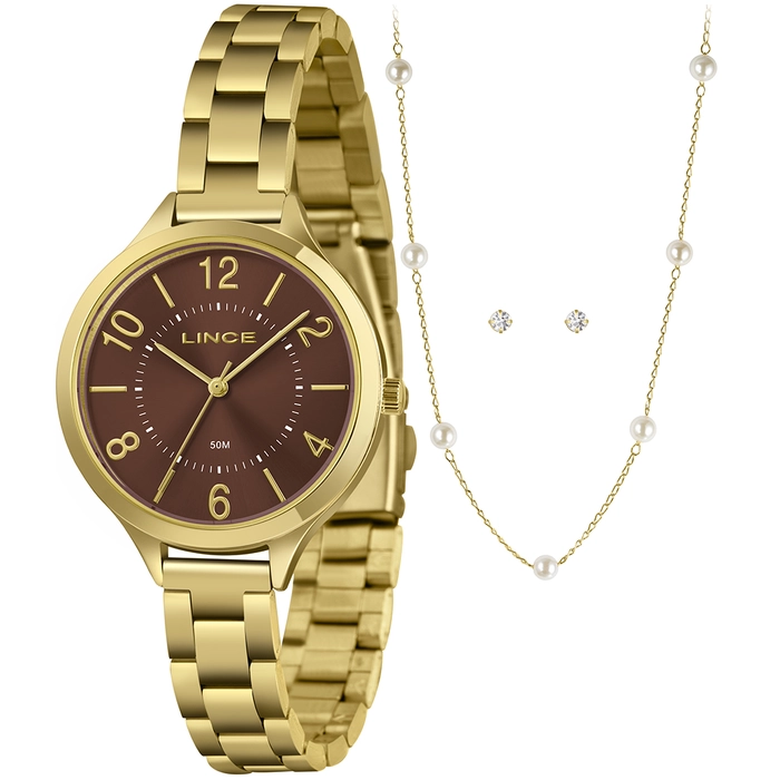 Relógio Lince Kit Feminino LRGM021L36 Dourado + Semijoias Original | Taniguchi Relógios