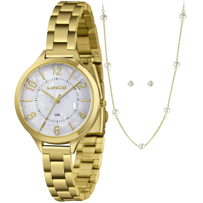 Relógio Lince Kit Feminino LRGM021L36 Dourado + Semijoias Original | Taniguchi Relógios