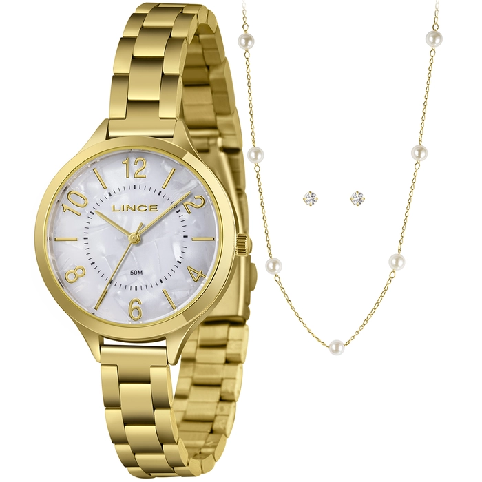 Relógio Lince Kit Feminino LRGM021L36 Dourado + Semijoias Original | Taniguchi Relógios