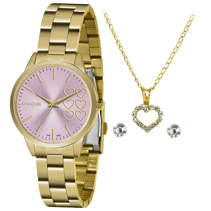 Relógio Lince Funny Feminino LRG4681L Dourado + Kit Semijoias Original | Taniguchi Relógios