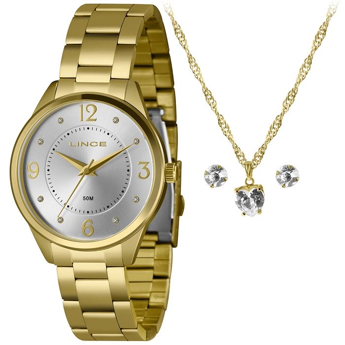 Relógio Lince Urban Feminino LRG4746L40 Dourado + Kit Semijoias Original | Taniguchi Relógios