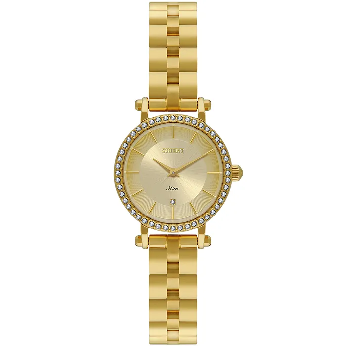 Relógio Orient Mini Feminino FGSS0238 Dourado Cristais Original | Taniguchi Relógios