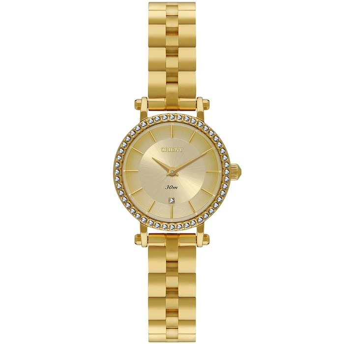 Relógio Orient Mini Feminino FGSS0238 Dourado Cristais Original | Taniguchi Relógios