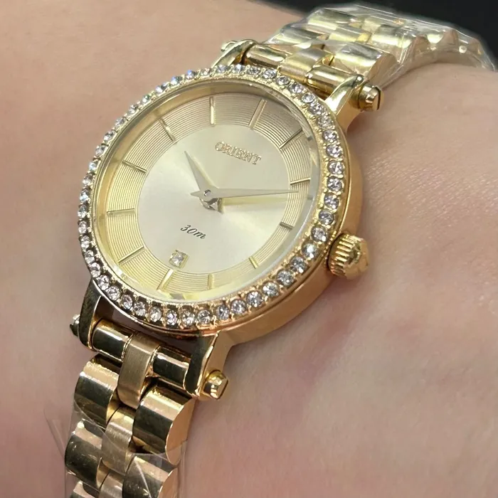 Relógio Orient Mini Feminino FGSS0238 Dourado Cristais Original | Taniguchi Relógios