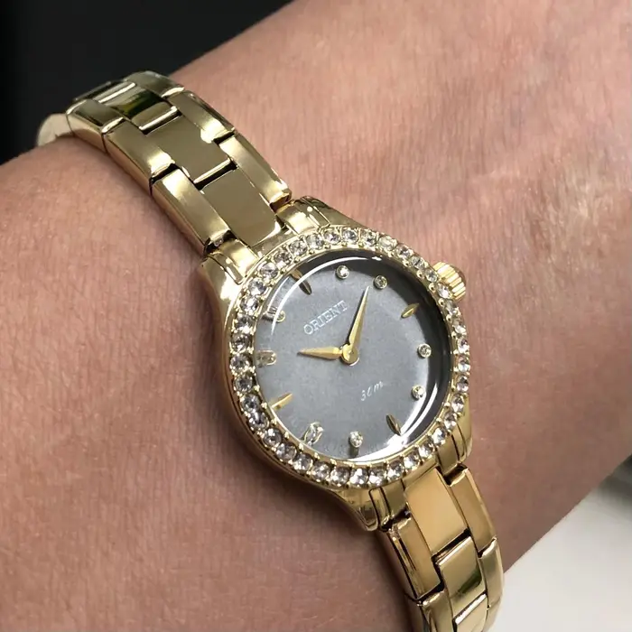 Relógio Orient Mini Feminino FGSS0218 Dourado Preto Original | Taniguchi Relógios