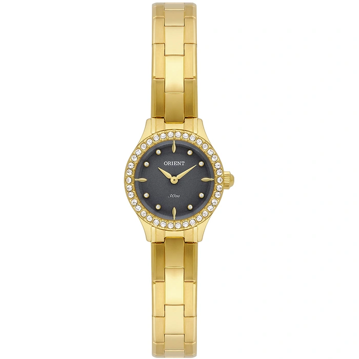 Relógio Orient Mini Feminino FGSS0218 Dourado Preto Original | Taniguchi Relógios
