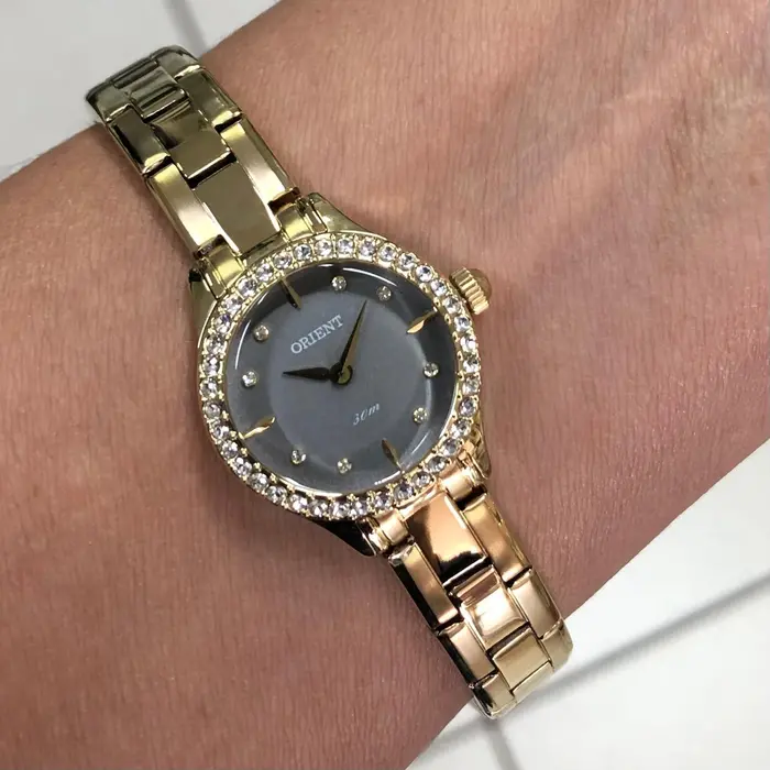 Relógio Orient Mini Feminino FGSS0218 Dourado Preto Original | Taniguchi Relógios