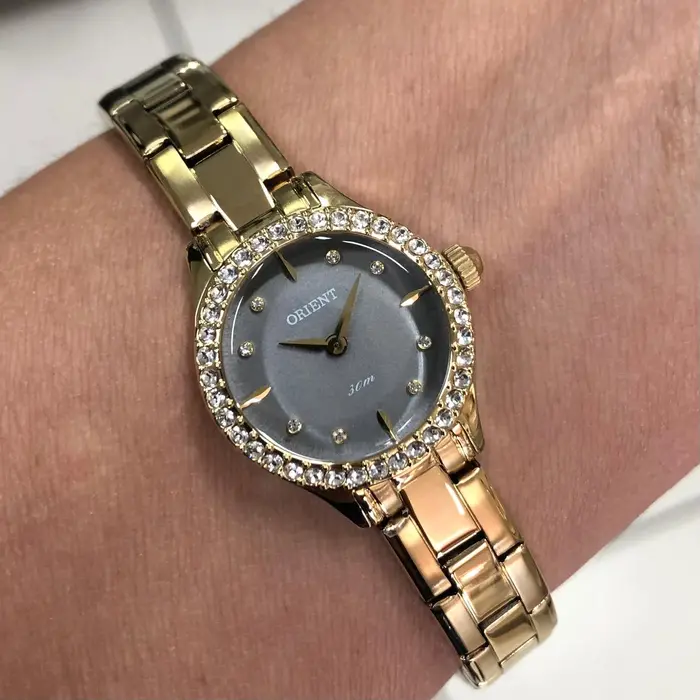 Relógio Orient Mini Feminino FGSS0218 Dourado Preto Original | Taniguchi Relógios