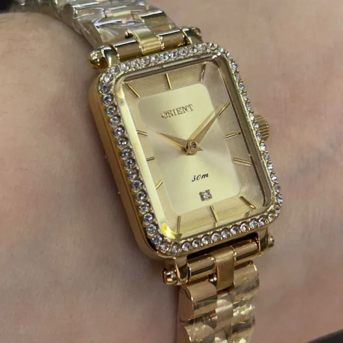 Relógio Orient Mini Feminino LGSS0066 Dourado Cristais Original | Taniguchi Relógios