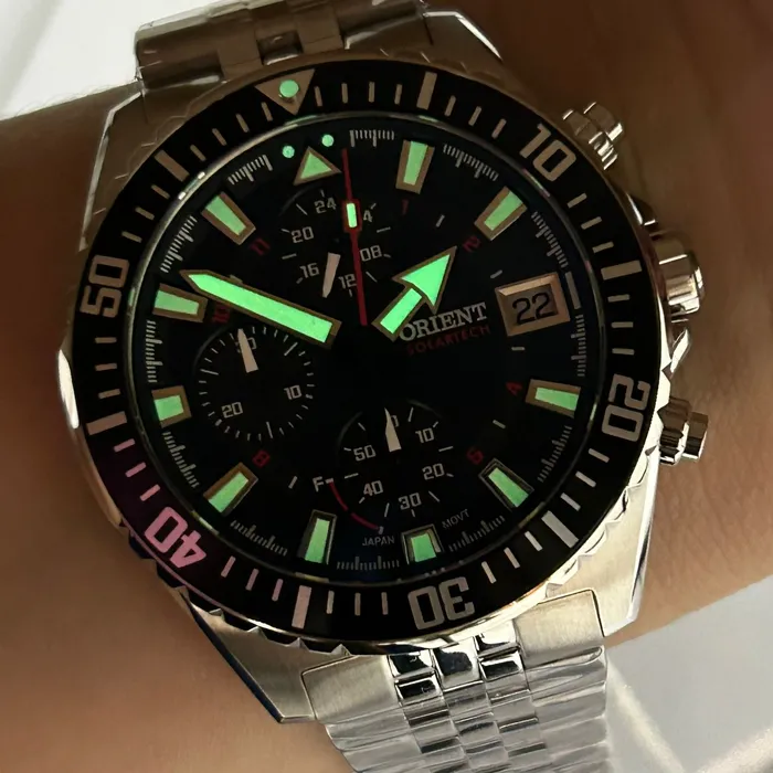 Relógio Orient Solartech Cronógrafo MBSSC310 Safira Original | Taniguchi Relógios