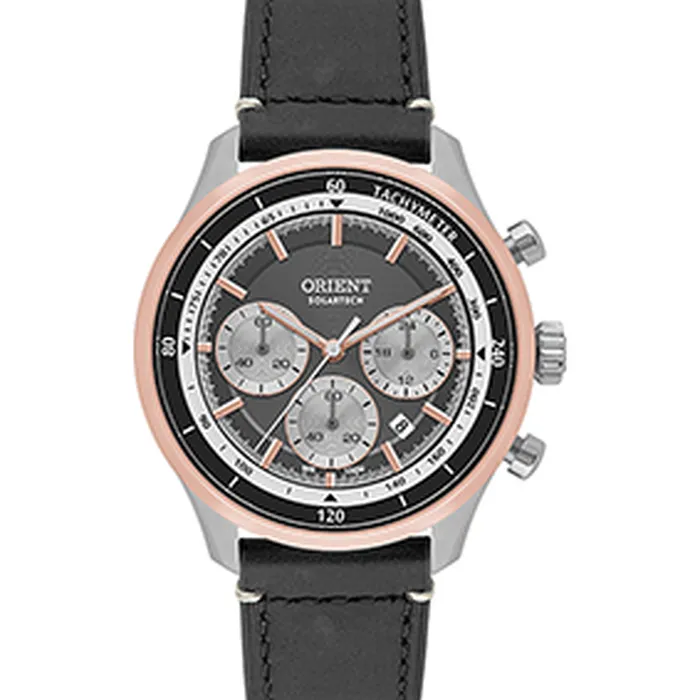 Relógio Orient Solartech Cronógrafo MTSCC052 Safira Couro