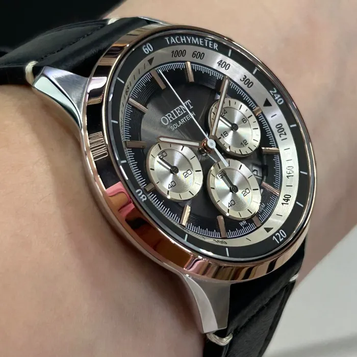 Relógio Orient Solartech Cronógrafo MTSCC052 Safira Couro | Taniguchi Relógios