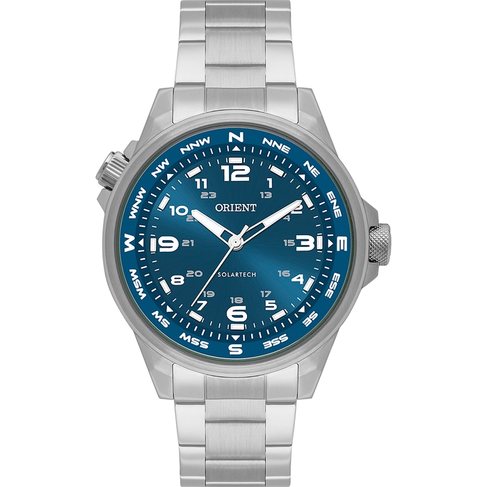 Relógio Orient Solartech NeoSports MBSS0017 Prata 100m Original | Taniguchi Relógios