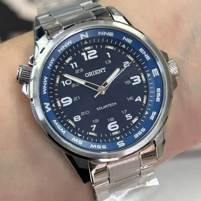 Relógio Orient Solartech NeoSports MBSS0017 Prata 100m Original | Taniguchi Relógios