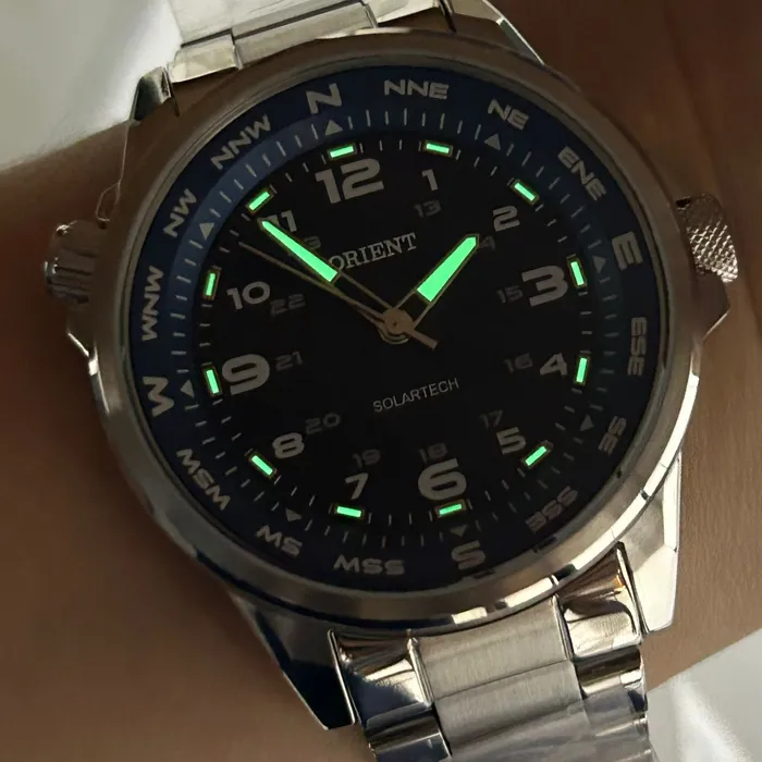 Relógio Orient Solartech NeoSports MBSS0017 Prata 100m Original | Taniguchi Relógios