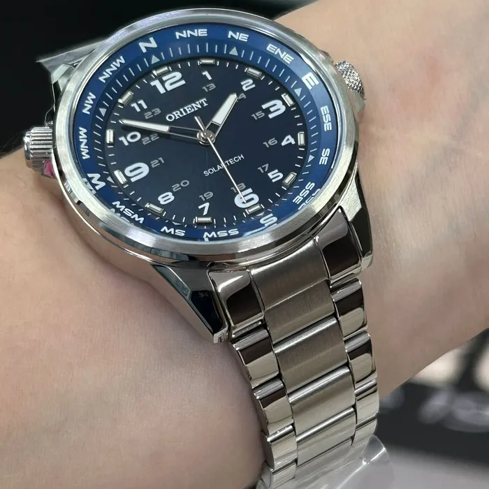 Relógio Orient Solartech NeoSports MBSS0017 Prata 100m Original | Taniguchi Relógios