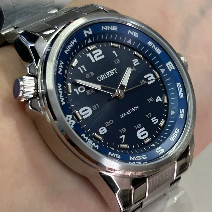 Relógio Orient Solartech NeoSports MBSS0017 Prata 100m Original | Taniguchi Relógios