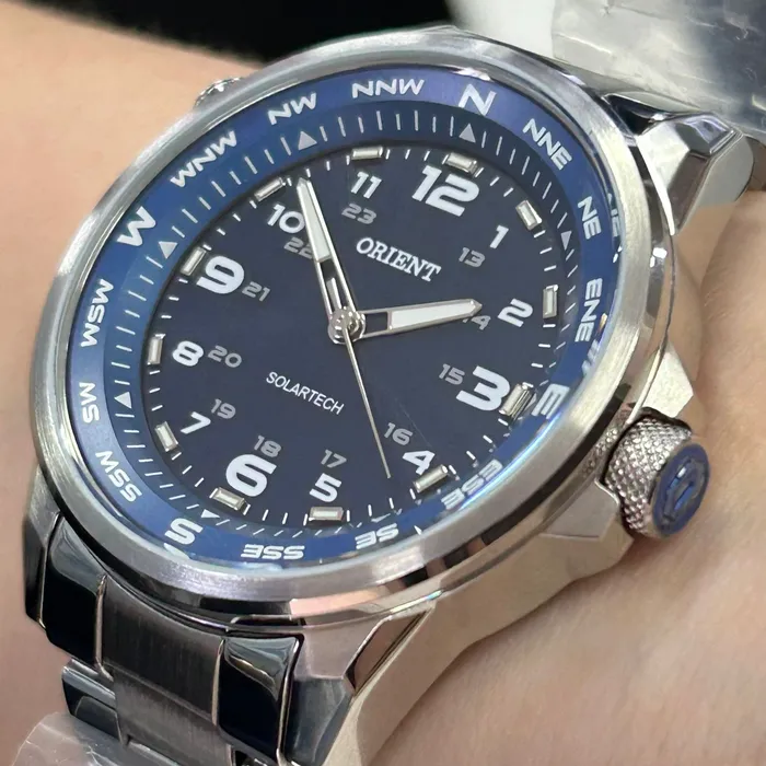 Relógio Orient Solartech NeoSports MBSS0017 Prata 100m Original | Taniguchi Relógios