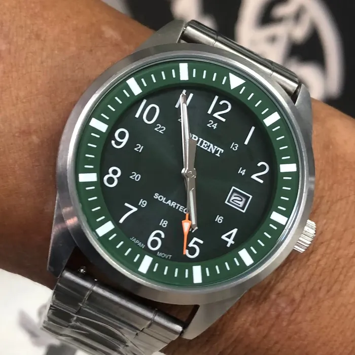 Relógio Orient Solartech MBSS1453 Prata Verde Troca Pulseira | Taniguchi Relógios