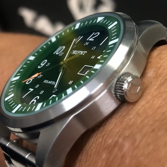 Relógio Orient Solartech MBSS1453 Prata Verde Troca Pulseira | Taniguchi Relógios
