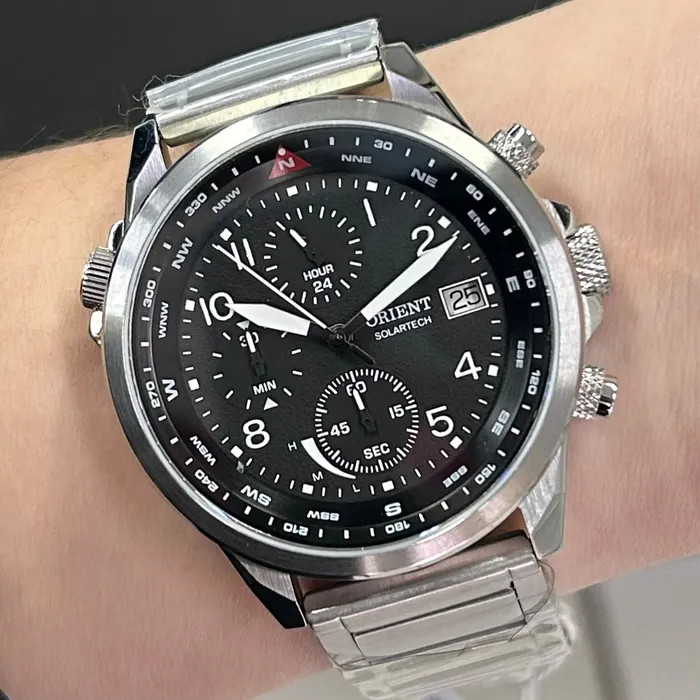 Relógio Orient Solartech Cronógrafo MBSSC287 Prata 44mm | Taniguchi Relógios