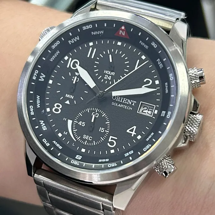Relógio Orient Solartech Cronógrafo MBSSC287 Prata 44mm | Taniguchi Relógios