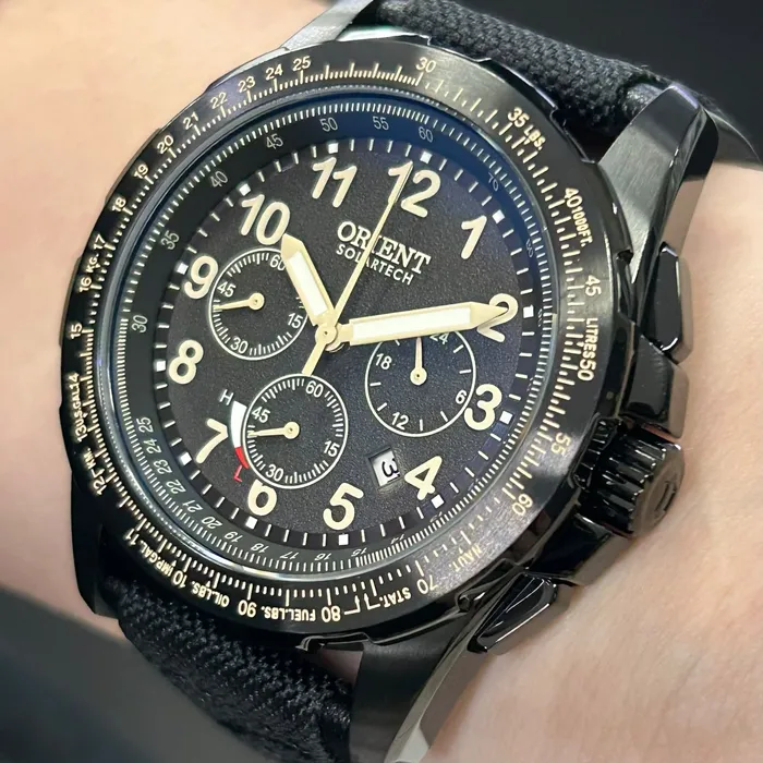 Relógio Orient Solartech Sports Pilot MPSNC007 Preto 45mm | Taniguchi Relógios