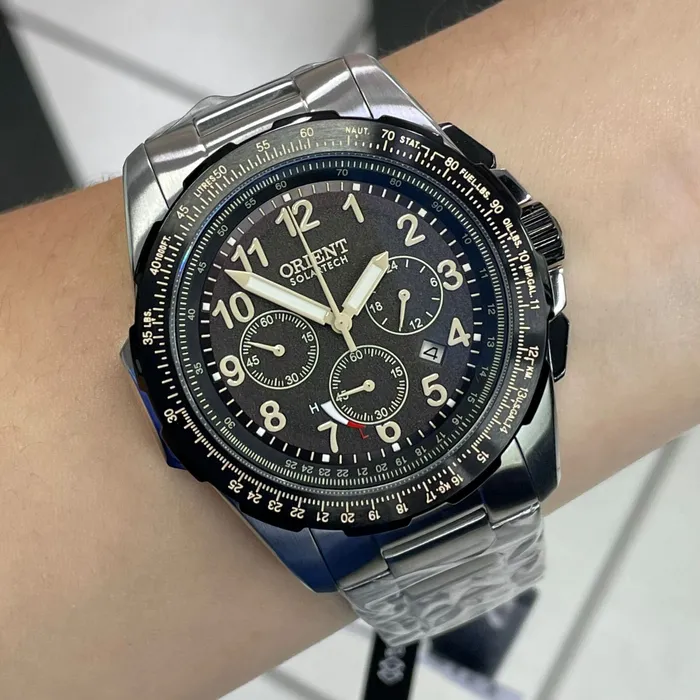Relógio Orient Solartech Sports Pilot MBSSC289 P2SX Preto 44mm | Taniguchi Relógios