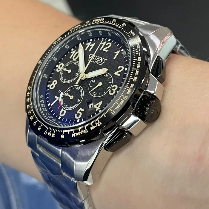 Relógio Orient Solartech Sports Pilot MBSSC289 P2SX Preto 44mm | Taniguchi Relógios