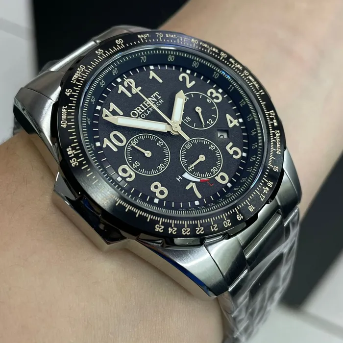 Relógio Orient Solartech Sports Pilot MBSSC289 P2SX Preto 44mm | Taniguchi Relógios