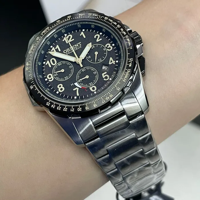 Relógio Orient Solartech Sports Pilot MBSSC289 P2SX Preto 44mm | Taniguchi Relógios