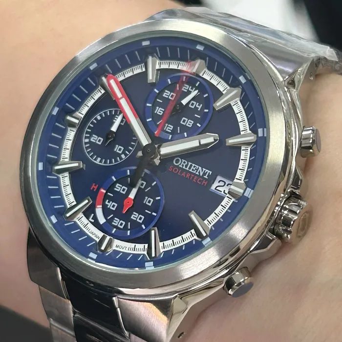 Relógio Orient Solartech Cronógrafo MBSSC282 D1SX Azul 42mm | Taniguchi Relógios