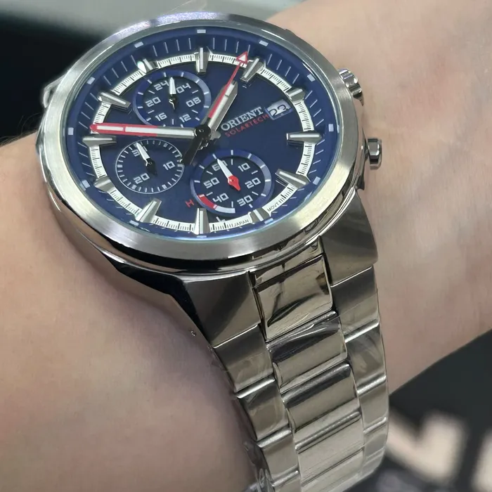 Relógio Orient Solartech Cronógrafo MBSSC282 D1SX Azul 42mm | Taniguchi Relógios